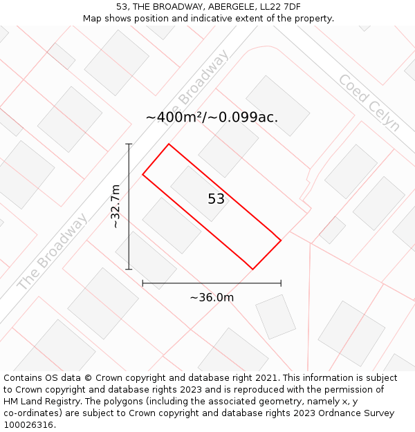 53, THE BROADWAY, ABERGELE, LL22 7DF: Plot and title map