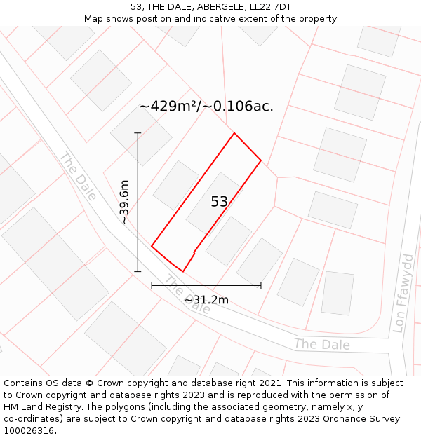 53, THE DALE, ABERGELE, LL22 7DT: Plot and title map