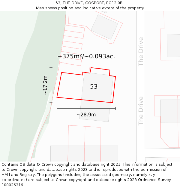 53, THE DRIVE, GOSPORT, PO13 0RH: Plot and title map