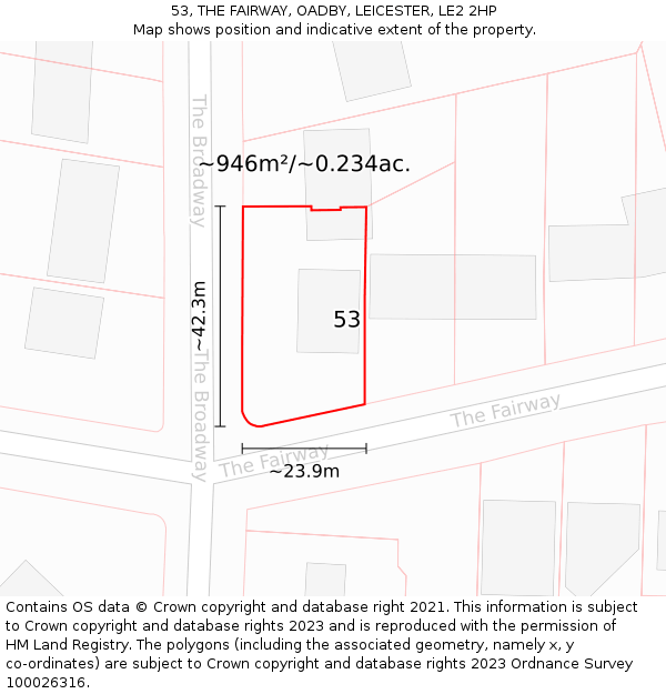 53, THE FAIRWAY, OADBY, LEICESTER, LE2 2HP: Plot and title map