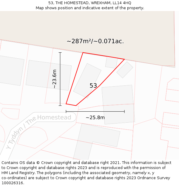 53, THE HOMESTEAD, WREXHAM, LL14 4HQ: Plot and title map