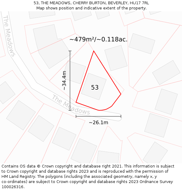 53, THE MEADOWS, CHERRY BURTON, BEVERLEY, HU17 7RL: Plot and title map