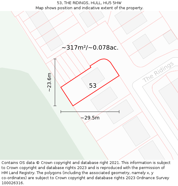 53, THE RIDINGS, HULL, HU5 5HW: Plot and title map