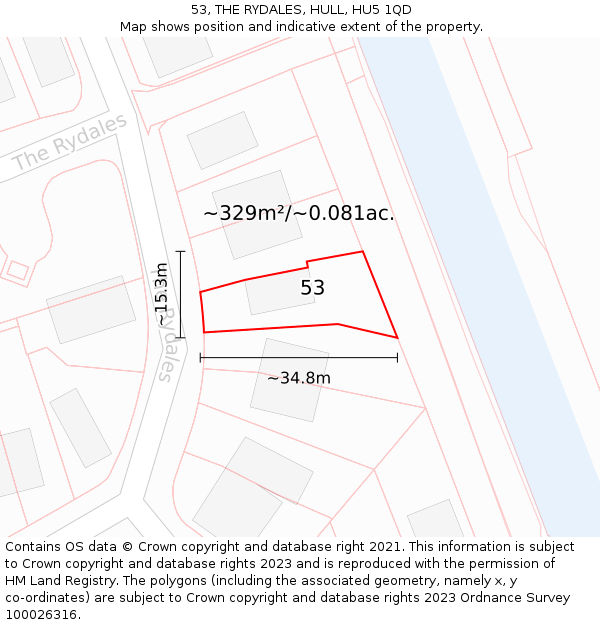 53, THE RYDALES, HULL, HU5 1QD: Plot and title map