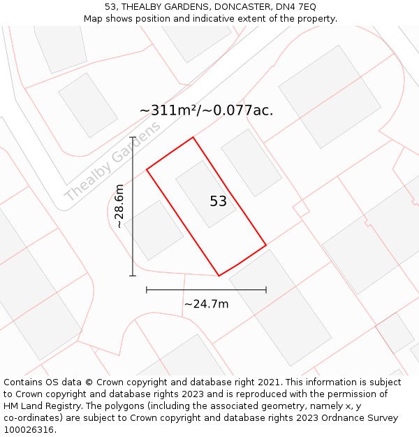 53, THEALBY GARDENS, DONCASTER, DN4 7EQ: Plot and title map