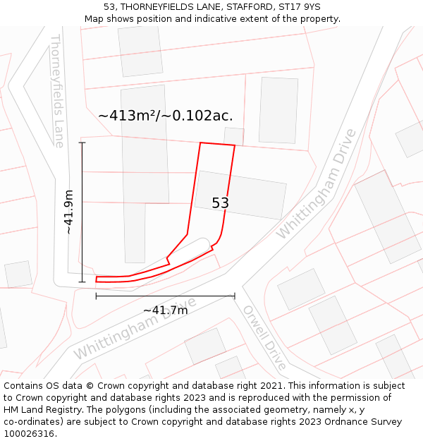 53, THORNEYFIELDS LANE, STAFFORD, ST17 9YS: Plot and title map