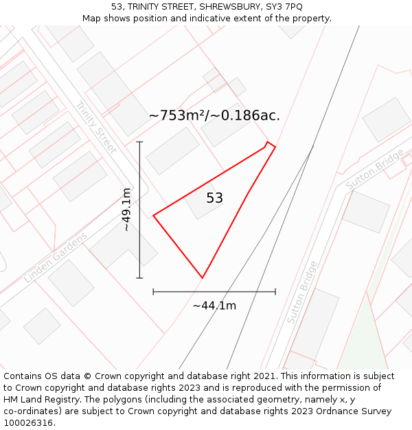 53, TRINITY STREET, SHREWSBURY, SY3 7PQ: Plot and title map