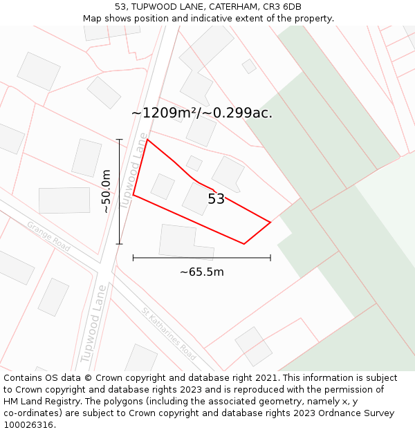 53, TUPWOOD LANE, CATERHAM, CR3 6DB: Plot and title map