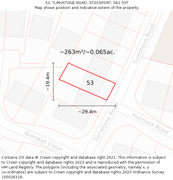 53, TURNSTONE ROAD, STOCKPORT, SK2 5XT: Plot and title map
