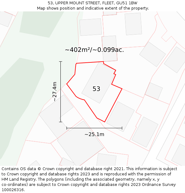 53, UPPER MOUNT STREET, FLEET, GU51 1BW: Plot and title map