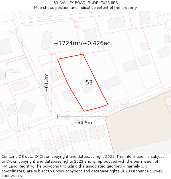 53, VALLEY ROAD, BUDE, EX23 8ES: Plot and title map