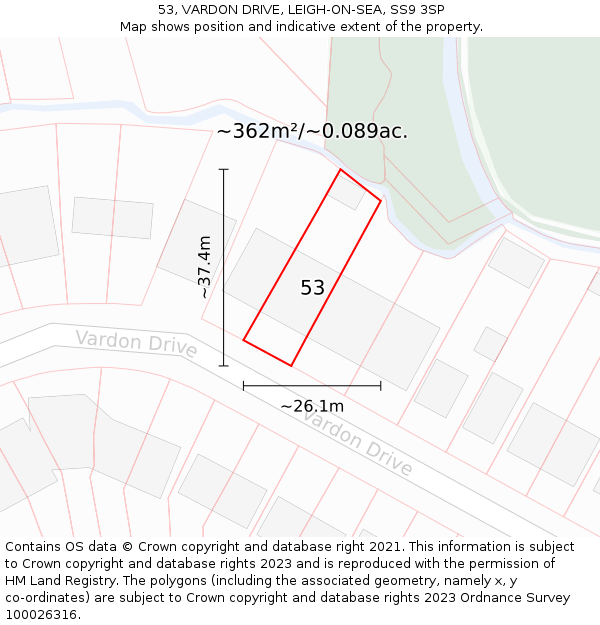53, VARDON DRIVE, LEIGH-ON-SEA, SS9 3SP: Plot and title map