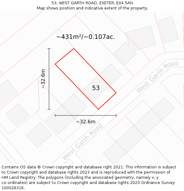 53, WEST GARTH ROAD, EXETER, EX4 5AN: Plot and title map