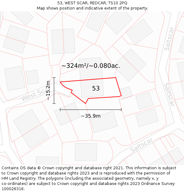 53, WEST SCAR, REDCAR, TS10 2PQ: Plot and title map