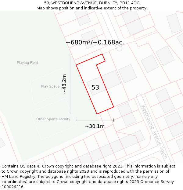 53, WESTBOURNE AVENUE, BURNLEY, BB11 4DG: Plot and title map