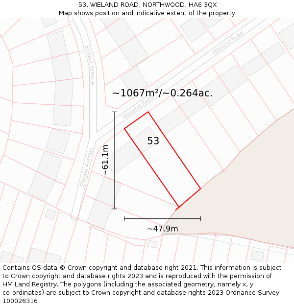 53, WIELAND ROAD, NORTHWOOD, HA6 3QX: Plot and title map