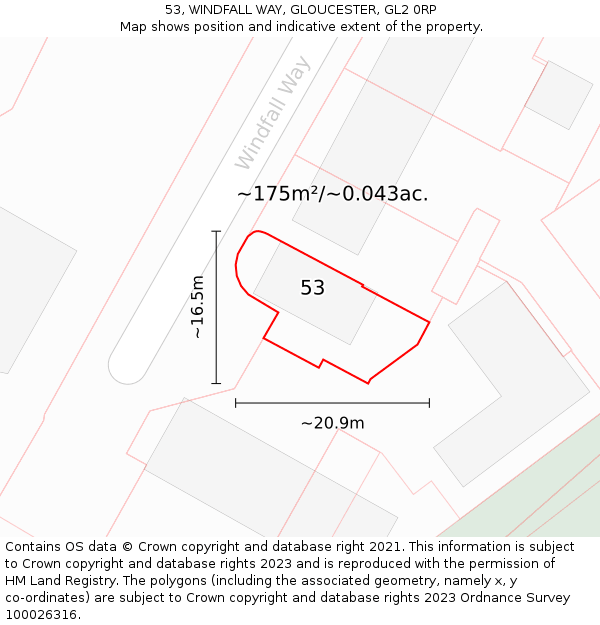 53, WINDFALL WAY, GLOUCESTER, GL2 0RP: Plot and title map