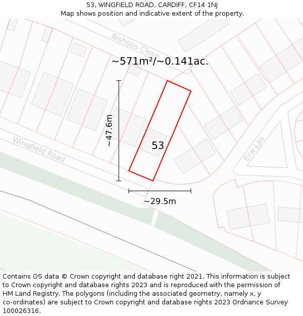 53, WINGFIELD ROAD, CARDIFF, CF14 1NJ: Plot and title map