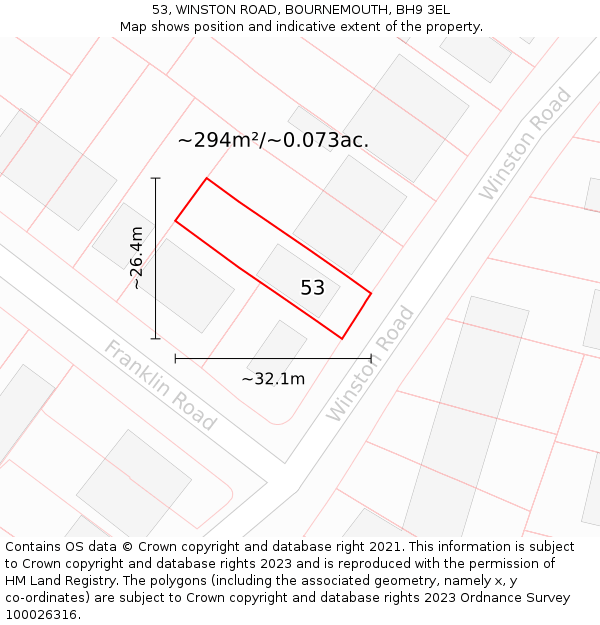 53, WINSTON ROAD, BOURNEMOUTH, BH9 3EL: Plot and title map