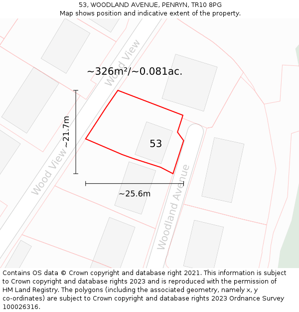 53, WOODLAND AVENUE, PENRYN, TR10 8PG: Plot and title map