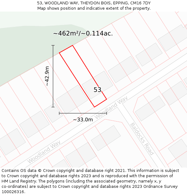 53, WOODLAND WAY, THEYDON BOIS, EPPING, CM16 7DY: Plot and title map