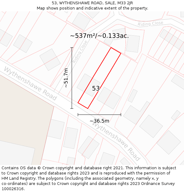 53, WYTHENSHAWE ROAD, SALE, M33 2JR: Plot and title map