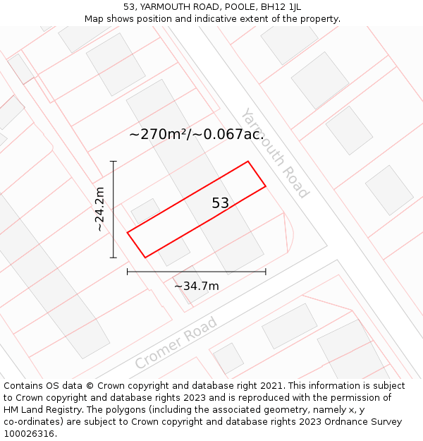 53, YARMOUTH ROAD, POOLE, BH12 1JL: Plot and title map