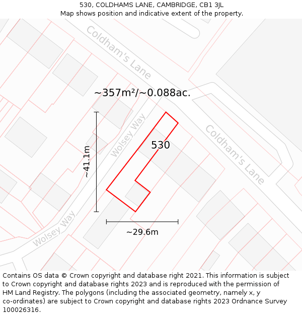 530, COLDHAMS LANE, CAMBRIDGE, CB1 3JL: Plot and title map