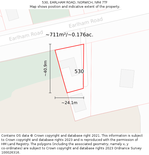 530, EARLHAM ROAD, NORWICH, NR4 7TF: Plot and title map