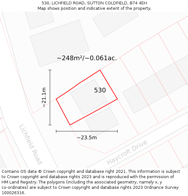 530, LICHFIELD ROAD, SUTTON COLDFIELD, B74 4EH: Plot and title map