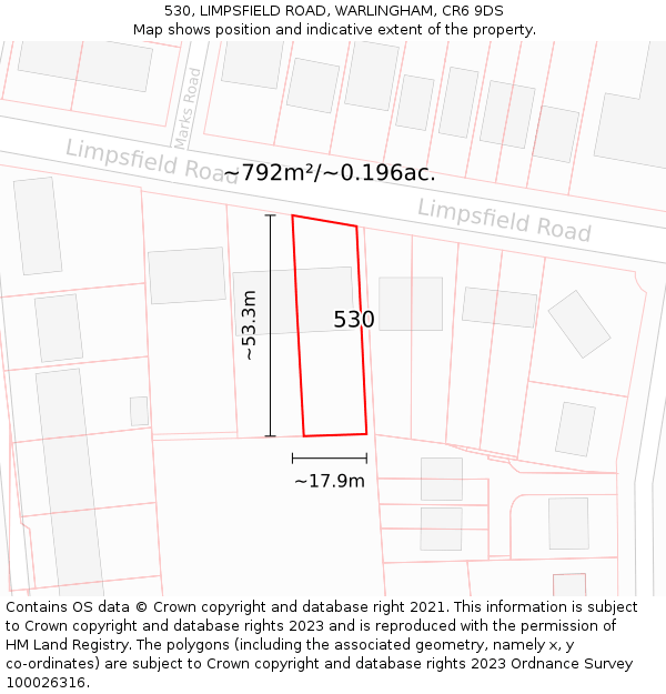 530, LIMPSFIELD ROAD, WARLINGHAM, CR6 9DS: Plot and title map