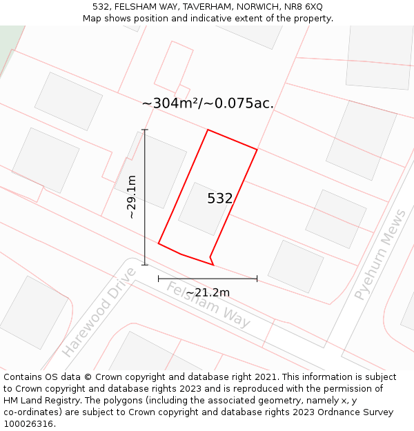 532, FELSHAM WAY, TAVERHAM, NORWICH, NR8 6XQ: Plot and title map