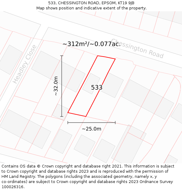 533, CHESSINGTON ROAD, EPSOM, KT19 9JB: Plot and title map