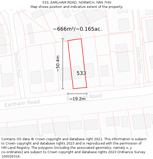 533, EARLHAM ROAD, NORWICH, NR4 7HN: Plot and title map