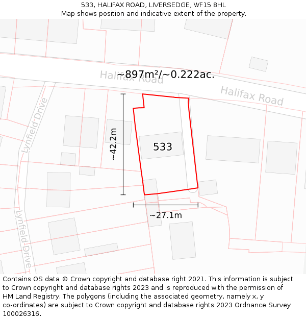 533, HALIFAX ROAD, LIVERSEDGE, WF15 8HL: Plot and title map