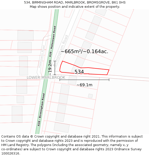 534, BIRMINGHAM ROAD, MARLBROOK, BROMSGROVE, B61 0HS: Plot and title map