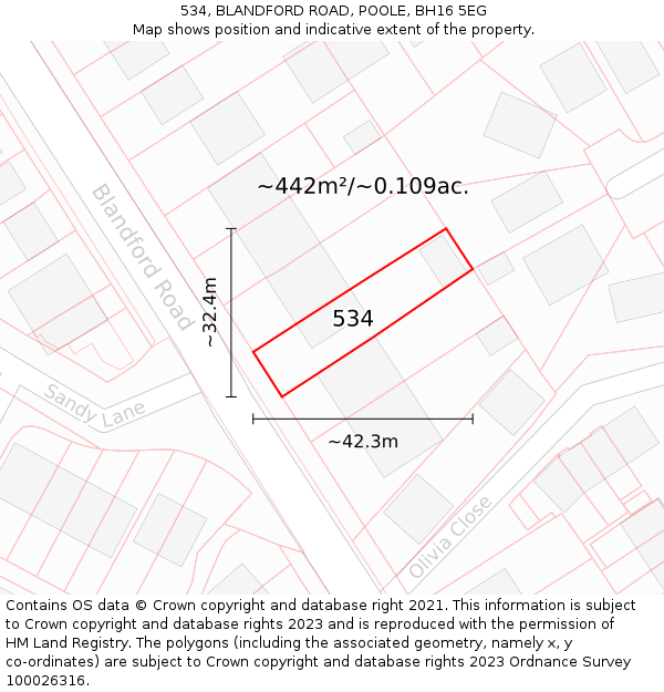 534, BLANDFORD ROAD, POOLE, BH16 5EG: Plot and title map