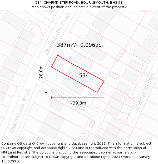 534, CHARMINSTER ROAD, BOURNEMOUTH, BH8 9SJ: Plot and title map