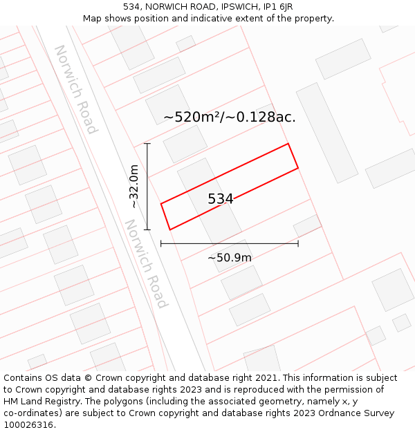 534, NORWICH ROAD, IPSWICH, IP1 6JR: Plot and title map