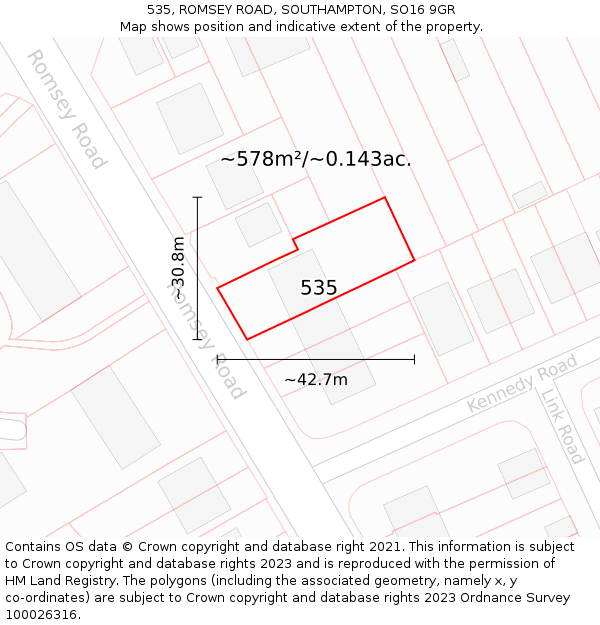 535, ROMSEY ROAD, SOUTHAMPTON, SO16 9GR: Plot and title map