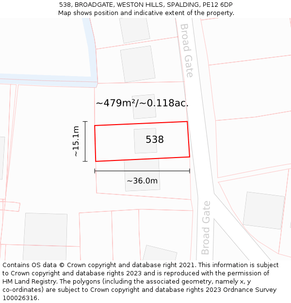 538, BROADGATE, WESTON HILLS, SPALDING, PE12 6DP: Plot and title map