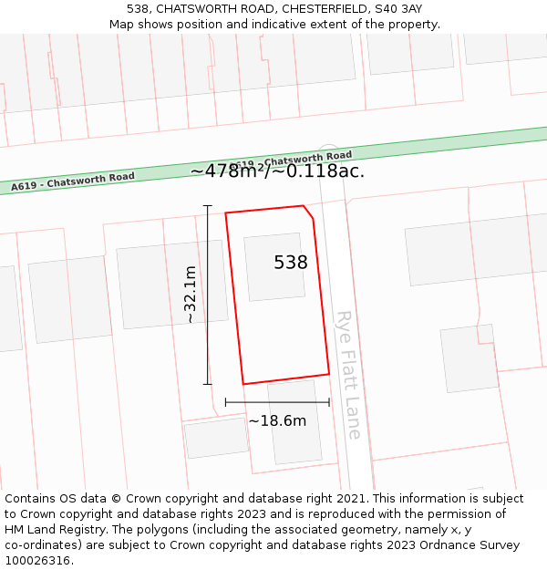 538, CHATSWORTH ROAD, CHESTERFIELD, S40 3AY: Plot and title map