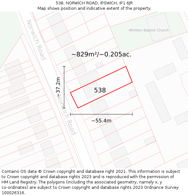 538, NORWICH ROAD, IPSWICH, IP1 6JR: Plot and title map