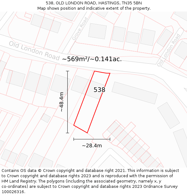 538, OLD LONDON ROAD, HASTINGS, TN35 5BN: Plot and title map