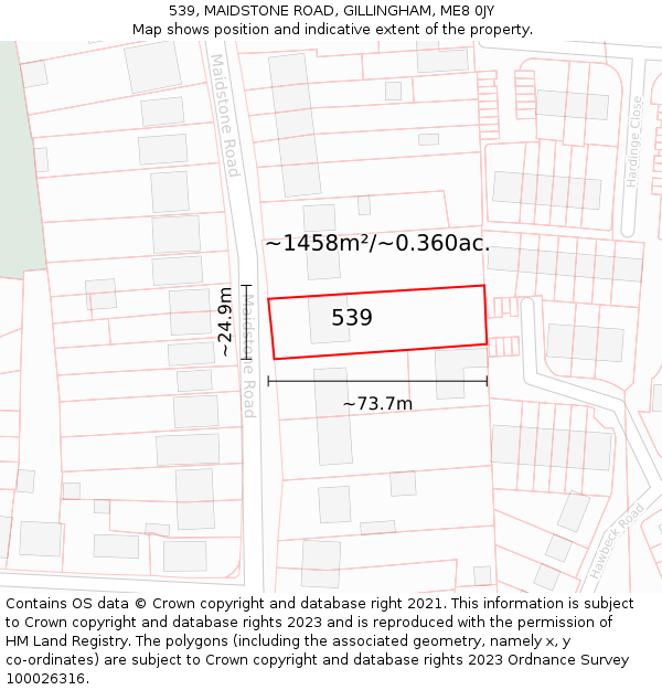 539, MAIDSTONE ROAD, GILLINGHAM, ME8 0JY: Plot and title map