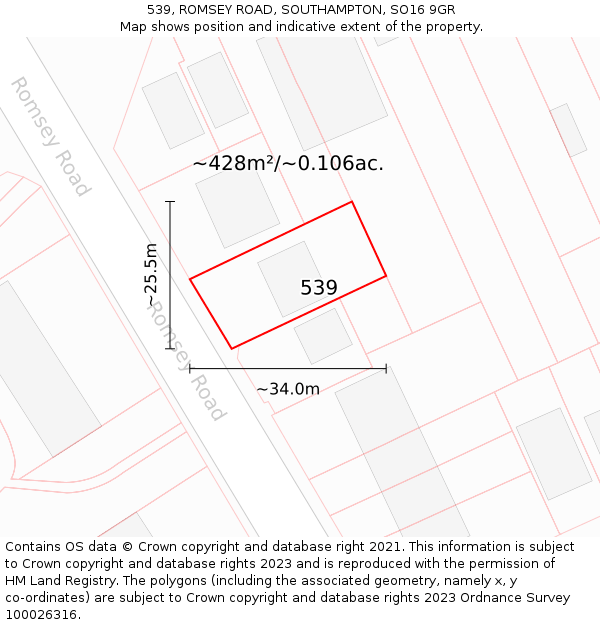 539, ROMSEY ROAD, SOUTHAMPTON, SO16 9GR: Plot and title map