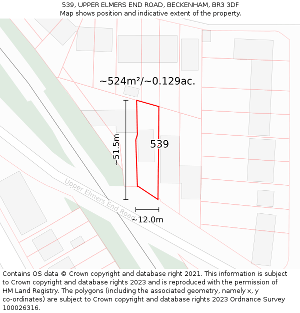 539, UPPER ELMERS END ROAD, BECKENHAM, BR3 3DF: Plot and title map