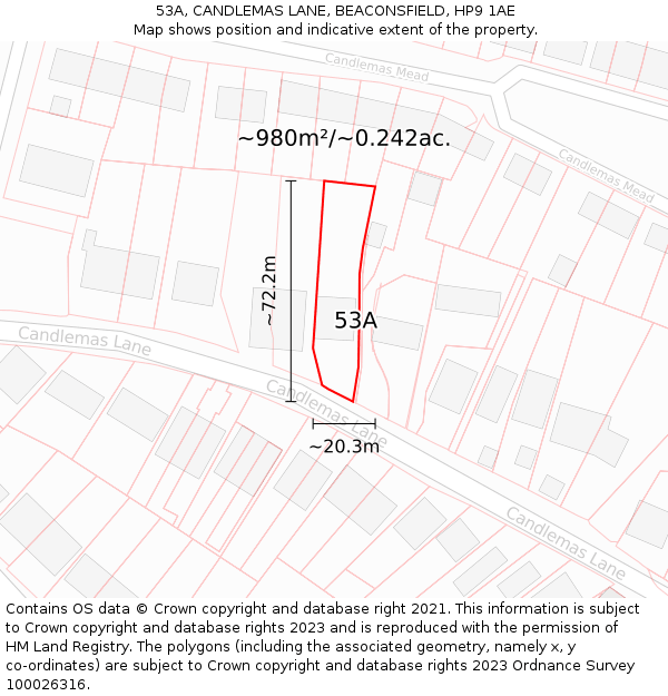 53A, CANDLEMAS LANE, BEACONSFIELD, HP9 1AE: Plot and title map
