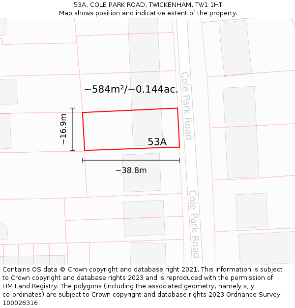 53A, COLE PARK ROAD, TWICKENHAM, TW1 1HT: Plot and title map