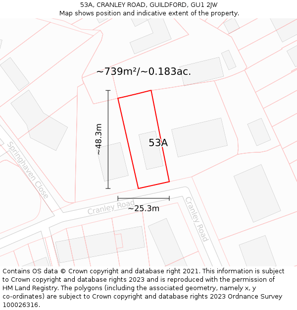 53A, CRANLEY ROAD, GUILDFORD, GU1 2JW: Plot and title map